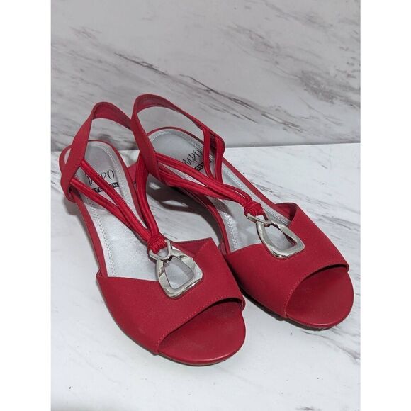 Impo Women's Red Silver Buckle Stretch Open Toe 1.5" Wedge Sandal Size 7M - Picture 3 of 7